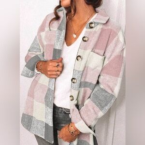 Oversized Flannel Plaid Button Down Jacket